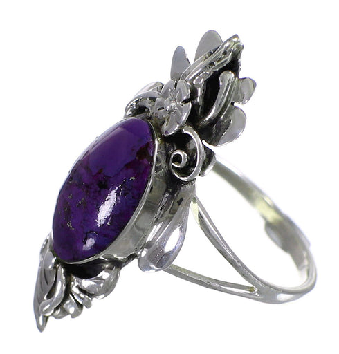 Southwest Magenta Turquoise And Sterling Silver Flower Ring Size 6-1/4 YX79509